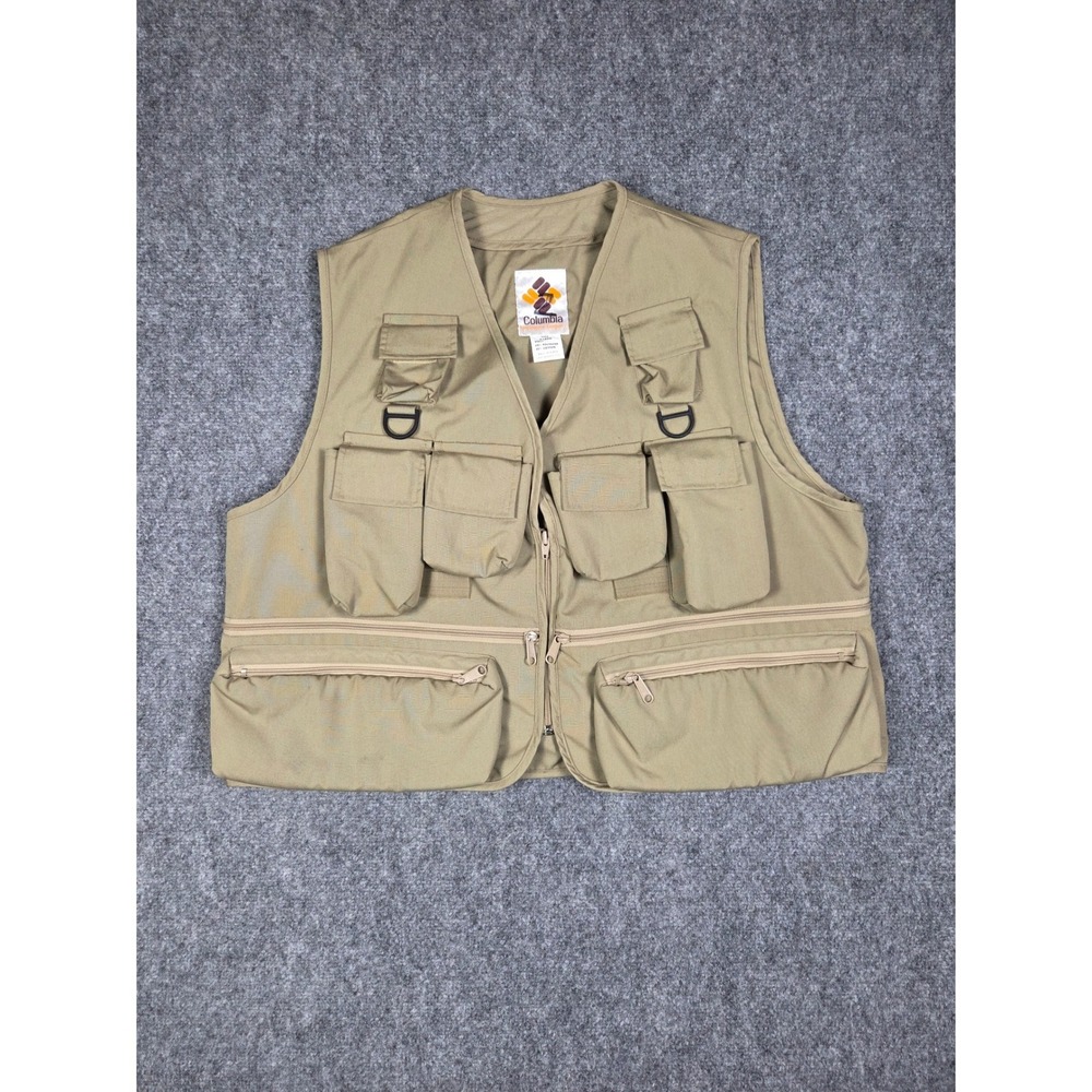 Vintage Columbia Fishing Vest Mens XL Tan Multi Pocket Utility Gorpcore 90s